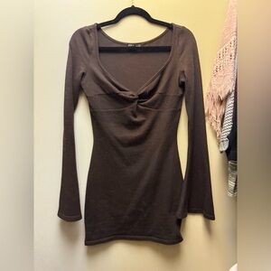 Elegant Brown Long Sleeve Top